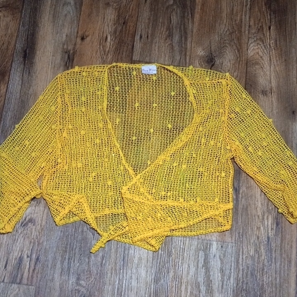 Yellow Open-Knit Women's Sweater Office Or Beach Wear Academia